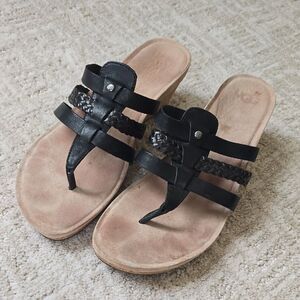 UGG | Black Leather Wedge Sandals